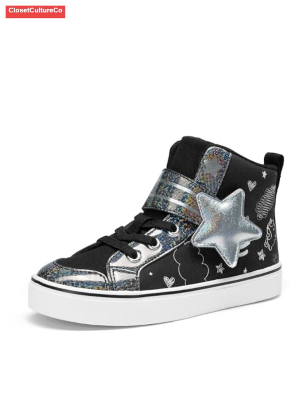 Girls High Top Sneakers Star Casual Shoes Hook and Loop